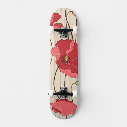 Retro-Mohnmuster Skateboard (Vorderseite)