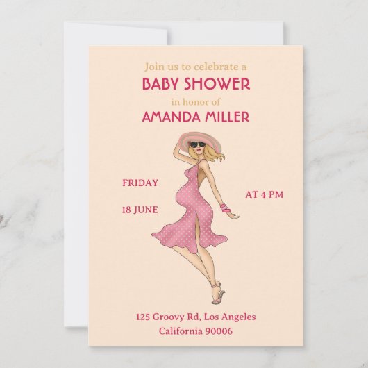 Retro Mommy Blonde Baby Dusche Party Einladung (Vorderseite)