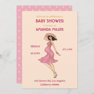 Retro Mommy Brünett Baby Dusche Party Einladung