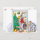 Retro Mommy Kissing Santa Claus Feiertagspostkarte (Vorne/Hinten)