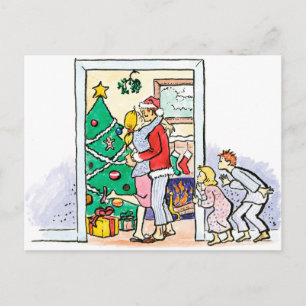 Retro Mommy Kissing Santa Claus Feiertagspostkarte