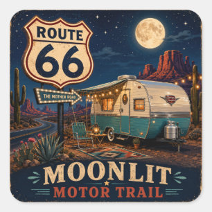 Retro Mondlicht-Camper-Wüsten-Highway-Aufkleber Quadratischer Aufkleber