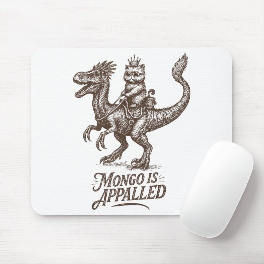 Retro Mongo Is Appalled Princess Cat Riding Dinosa Mousepad (Mit Mouse)