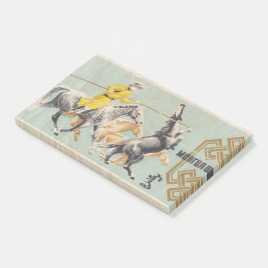 Retro mongolische Porto-Briefmarke mit Galopp Post-it Klebezettel (angewinkelt)