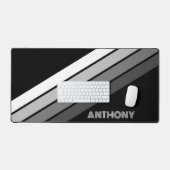 Retro Monochrome graue Streifen Art on Black Schreibtischunterlage (Tastatur & Maus)