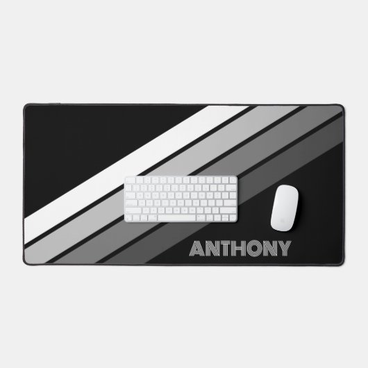 Retro Monochrome graue Streifen Art on Black Schreibtischunterlage (Tastatur & Maus)