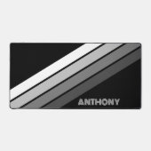 Retro Monochrome graue Streifen Art on Black Schreibtischunterlage (Vorderseite)