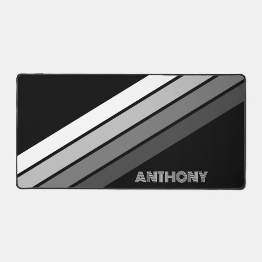 Retro Monochrome graue Streifen Art on Black Schreibtischunterlage (Vorderseite)