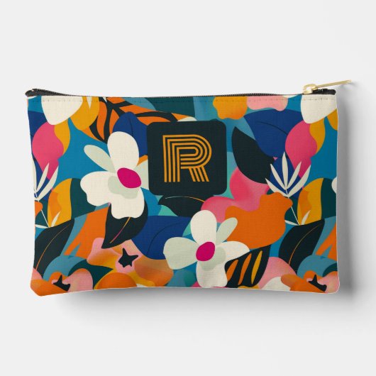 Retro Monogram 70er Boho Modernes Blumenmuster Zubehörtasche (Rückseite)