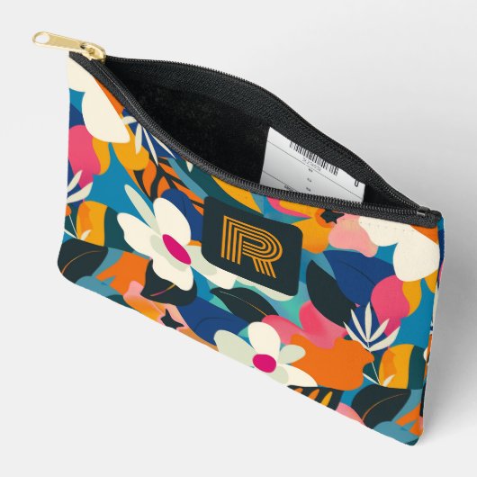 Retro Monogram 70er Boho Modernes Blumenmuster Zubehörtasche (Offen)