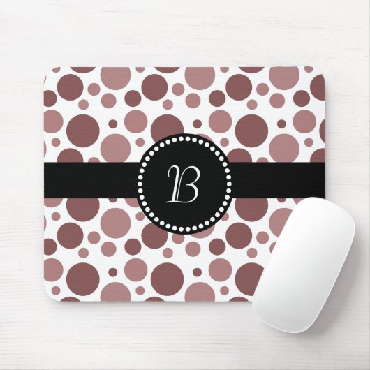 Retro Monogram Chocolate Brown Polka Dot Mousepad (Mit Mouse)