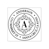 Retro Monogram Frame Round-Rücksendeadresse Gummistempel (Prägung)