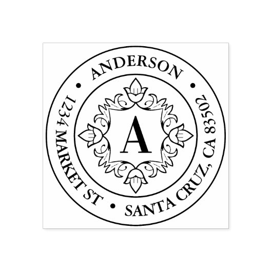 Retro Monogram Frame Round-Rücksendeadresse Gummistempel (Prägung)