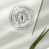 Retro Monogram Frame Round-Rücksendeadresse Gummistempel