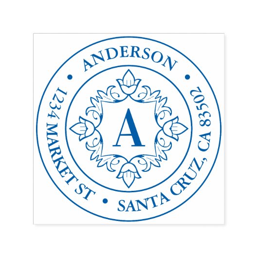 Retro Monogram Frame Round-Rücksendeadresse Permastempel (Design)