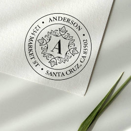 Retro Monogram Frame Round-Rücksendeadresse Permastempel