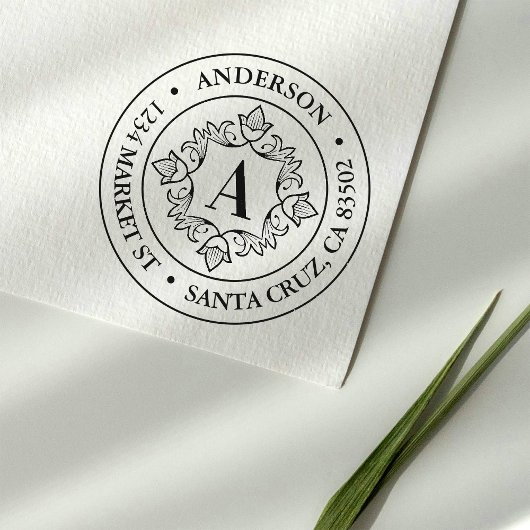 Retro Monogram Frame Round-Rücksendeadresse Permastempel