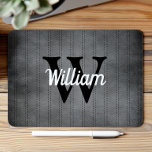 Retro Monogram Gray Vintag Pinstripe Personalisier Mousepad<br><div class="desc">Dieses Design zeichnet sich durch ein Vintages Schwarz-Nadelstreifen-Muster auf einem kohlegrauen Hintergrund aus. Personalisieren Sie es mit Ihrem Monogramm Initial in schwarz und Ihren Namen in weißen Retro-Skript.</div>