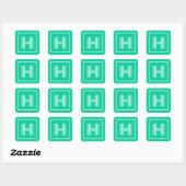 Retro Monogram Initial Caribbean Green Quadratischer Aufkleber (Blatt)