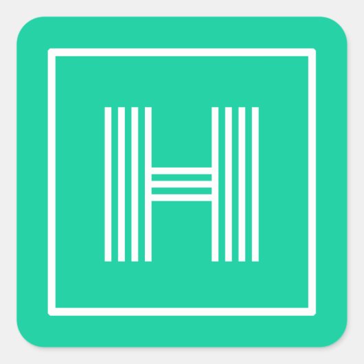 Retro Monogram Initial Caribbean Green Quadratischer Aufkleber (Vorderseite)