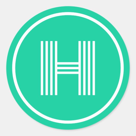 Retro Monogram Initial Caribbean Green Runder Aufkleber (Vorderseite)