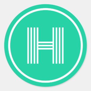 Retro Monogram Initial Caribbean Green Runder Aufkleber