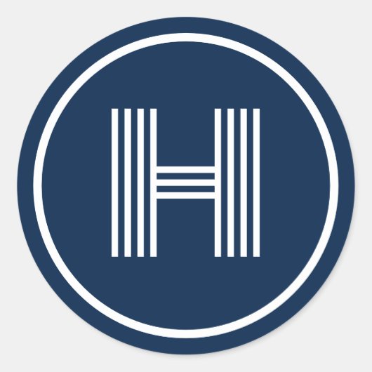 Retro Monogram Initial Oxford Blue Runder Aufkleber (Vorderseite)