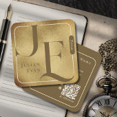 Retro Monogram Metallic Gold Square Business Card Quadratische Visitenkarte