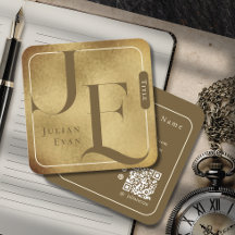 Retro Monogram Metallic Gold Square Business Card