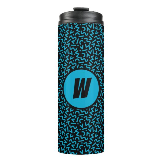Retro Monogram Neon Blue 80er Vibes Thermosbecher (Vorderseite)