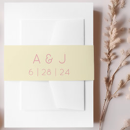 Retro Monogram Pastellgelb und rosa Hochzeit Einladungsbanderole