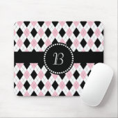 Retro Monogram Raute Muster Rosa Schwarz Mousepad (Mit Mouse)