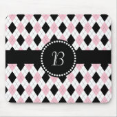 Retro Monogram Raute Muster Rosa Schwarz Mousepad (Vorne)