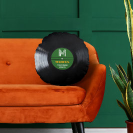 Retro Monogram Record Album Green Rundes Kissen