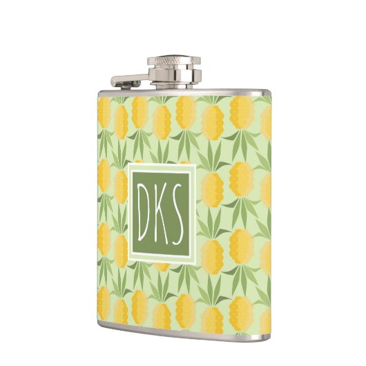 Retro Monogramm der Ananas-| Flachmann (Links)