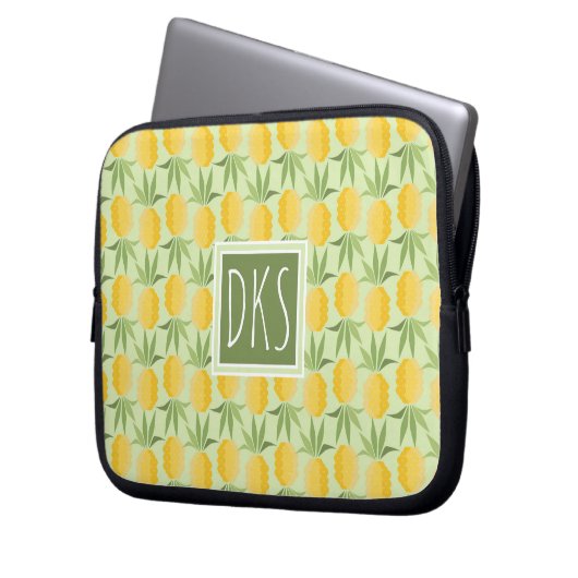 Retro Monogramm der Ananas-| Laptopschutzhülle (Vorderseite Links)