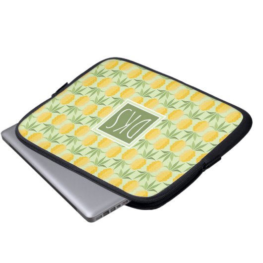 Retro Monogramm der Ananas-| Laptopschutzhülle (Vorne Knopf)