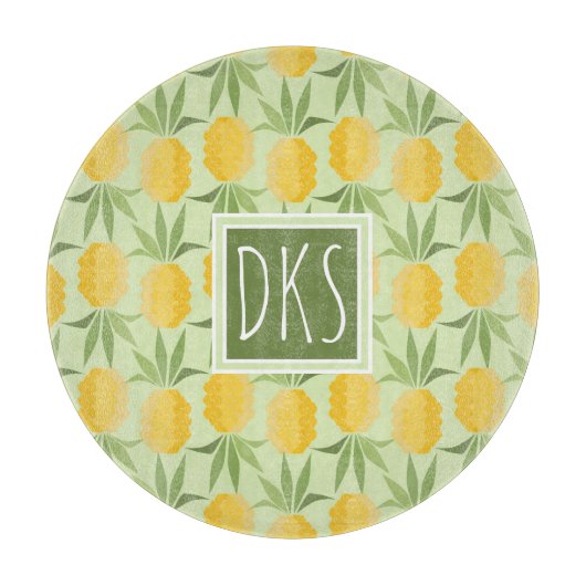 Retro Monogramm der Ananas-| Schneidebrett (Vorderseite)