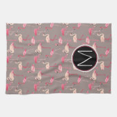 Retro Monogramm der Flamingo-| Geschirrtuch (Horizontal)