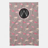 Retro Monogramm der Flamingo-| Geschirrtuch (Vertikal)