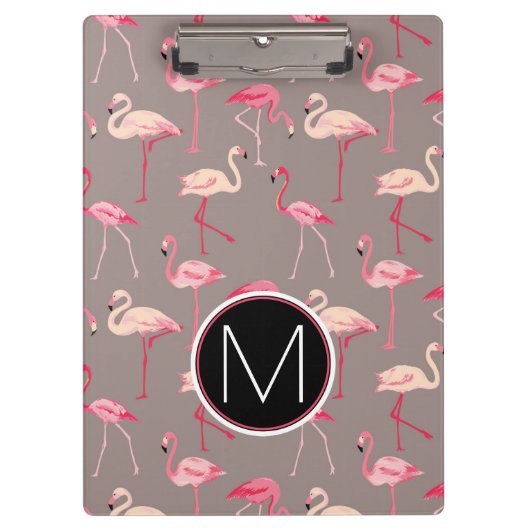 Retro Monogramm der Flamingo-| Klemmbrett (Vorderseite)