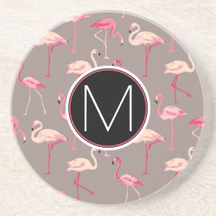 Retro Monogramm der Flamingo-  Sandstein Untersetzer