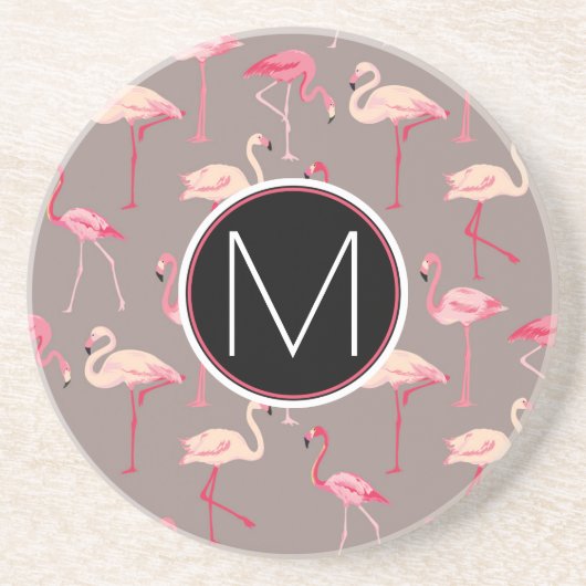 Retro Monogramm der Flamingo-| Sandstein Untersetzer (Vorne)