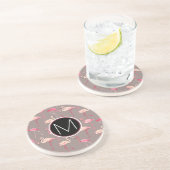 Retro Monogramm der Flamingo-| Sandstein Untersetzer (Seite)