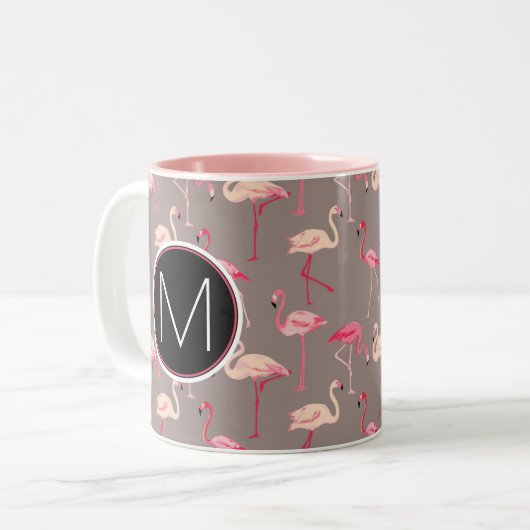 Retro Monogramm der Flamingo-| Zweifarbige Tasse (Vorderseite Links)
