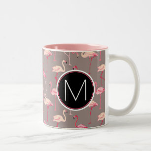 Retro Monogramm der Flamingo-  Zweifarbige Tasse