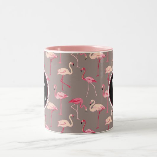 Retro Monogramm der Flamingo-| Zweifarbige Tasse (Mittel)