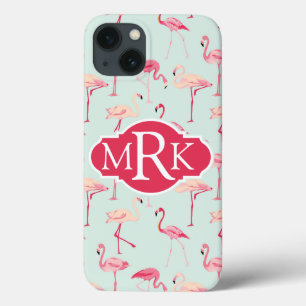 Retro Monogramm des Flamingo-Muster-  iPhone 13 Hülle