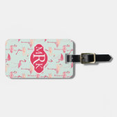 Retro Monogramm des Flamingo-Muster-| Gepäckanhänger (Vorderseite horizontal)