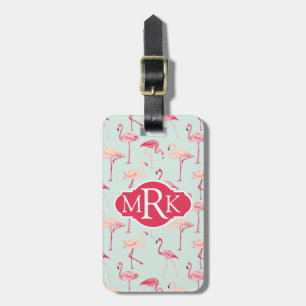 Retro Monogramm des Flamingo-Muster- Gepäckanhänger